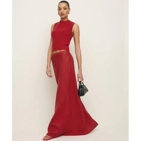 Reformation Dresses & Skirts - Reformation Bella Linen Skirt Size 6 Sun Dried Maxi Red